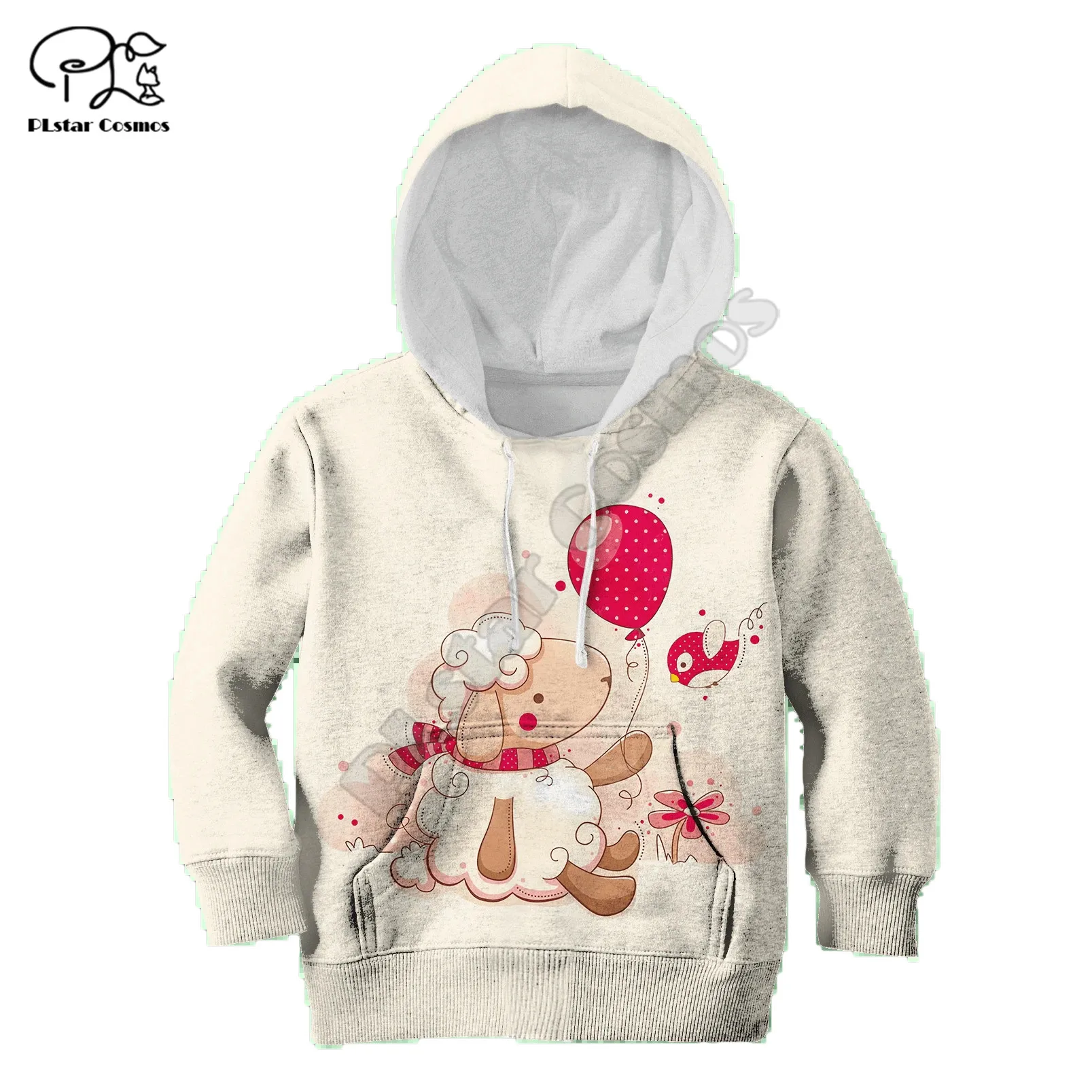 

Sheep Giving Balloon To Bird Children zipper coat Long Sleeve Pullover Cartoon Sweatshirt Tracksuit Hooded/family t shirts