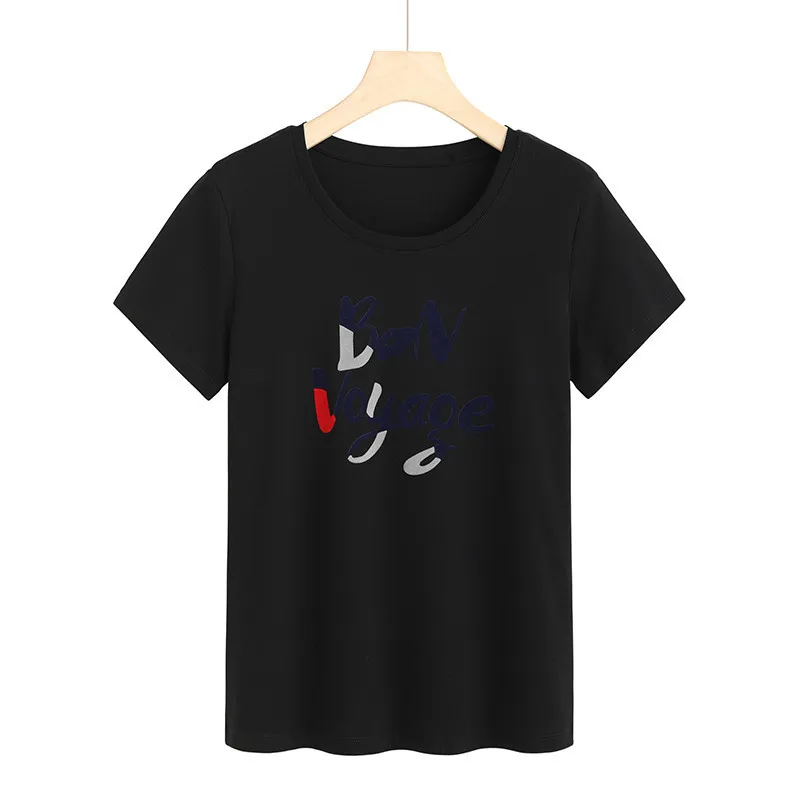 

IZEVUS Summer Women Shirts Blouses Mercerized Cotton O Neck Letters Euramerican Short Sleeve T-shirt Tees Top