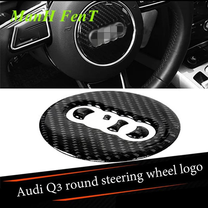 

For Audi Q3 Steering Wheel Logo Panel Carbon Fiber Decoration 3D Sticker Car Interior Accessories