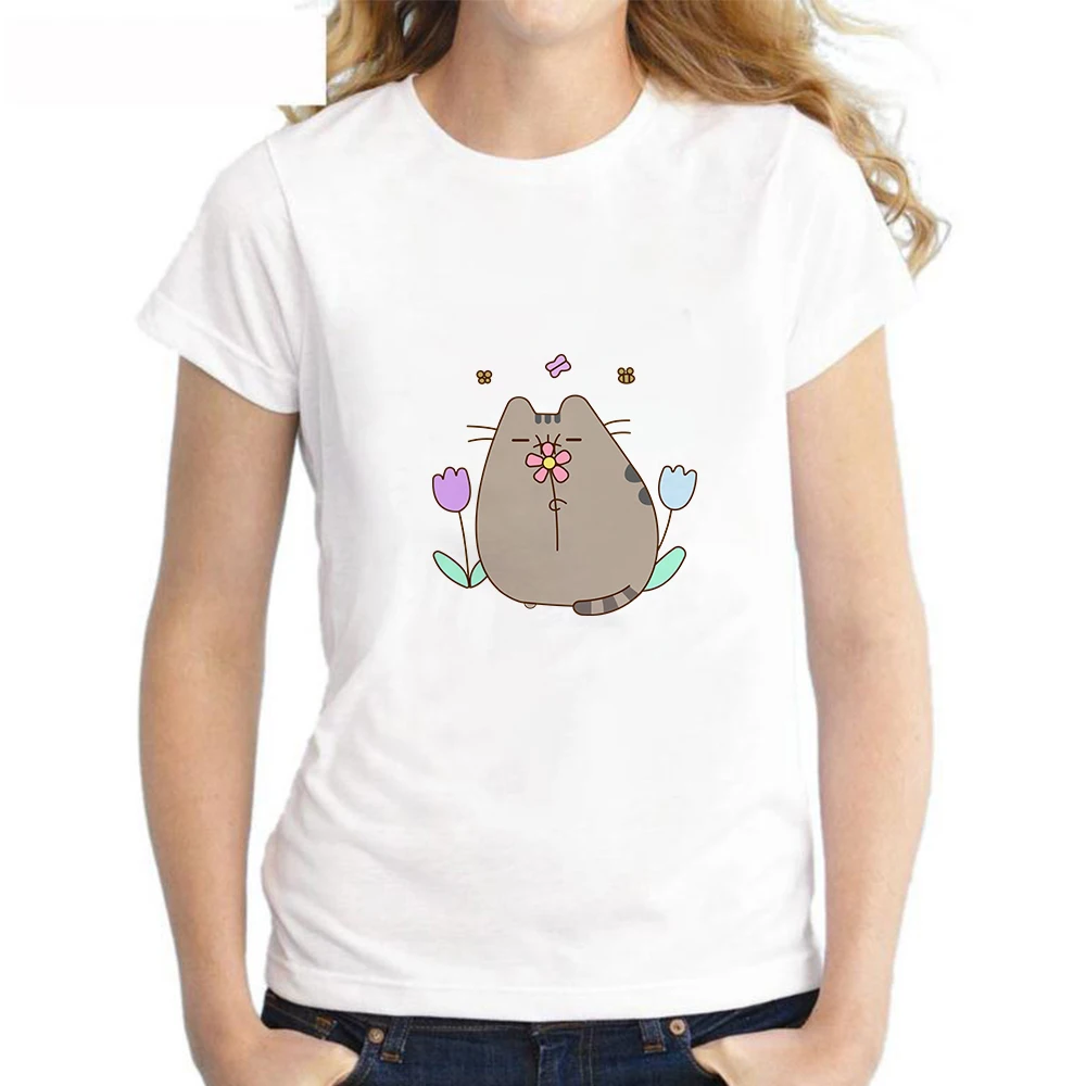 

lovely Fat cat t shirt women 2021 New summer cute fashion Short Sleeve t-shirt White Thin section Hipster Tshirt Tops clothing