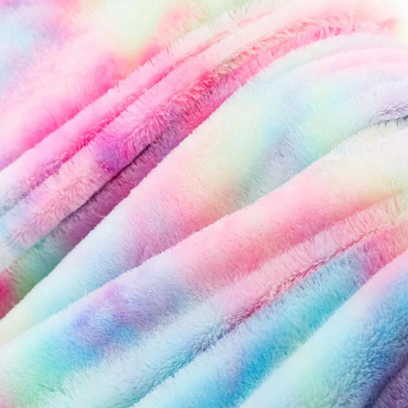 

Single-Seat Soft Rainbow Plush Faux Fur Throws Bed Blankets Soft Cozy Warm Fluffy Comfortable Blankets 130X160cm