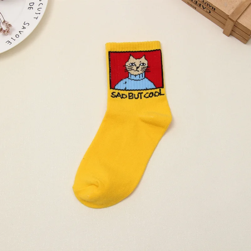 Yellow Cool Cat Новая мода харадзюку для женщин и девочек хип-хоп длинные носки с милыми животными носки с динозаврами для женщин забавные японские носки с героями мультфильмов - Цвет: Yellow Cool Cat