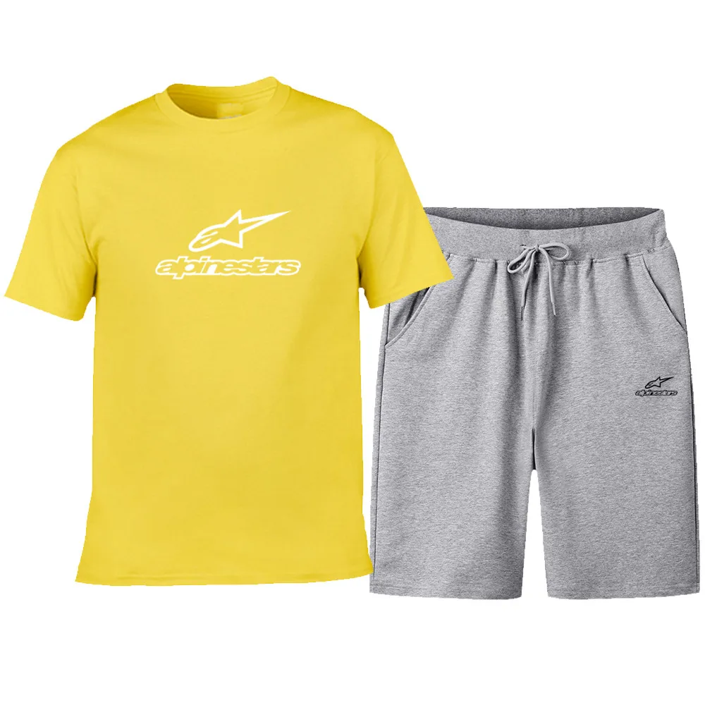 

2021 popular new cotton men's T-shirt + Sports Shorts Set ALPINESTARS car logo summer high quality T-shirt sports running sets