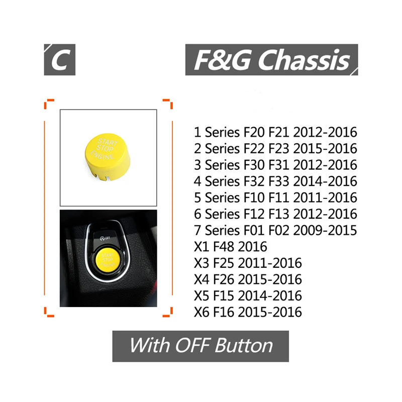 Желтая крышка кнопки запуска и остановки двигателя с функцией для BMW серии F/G Chassis
