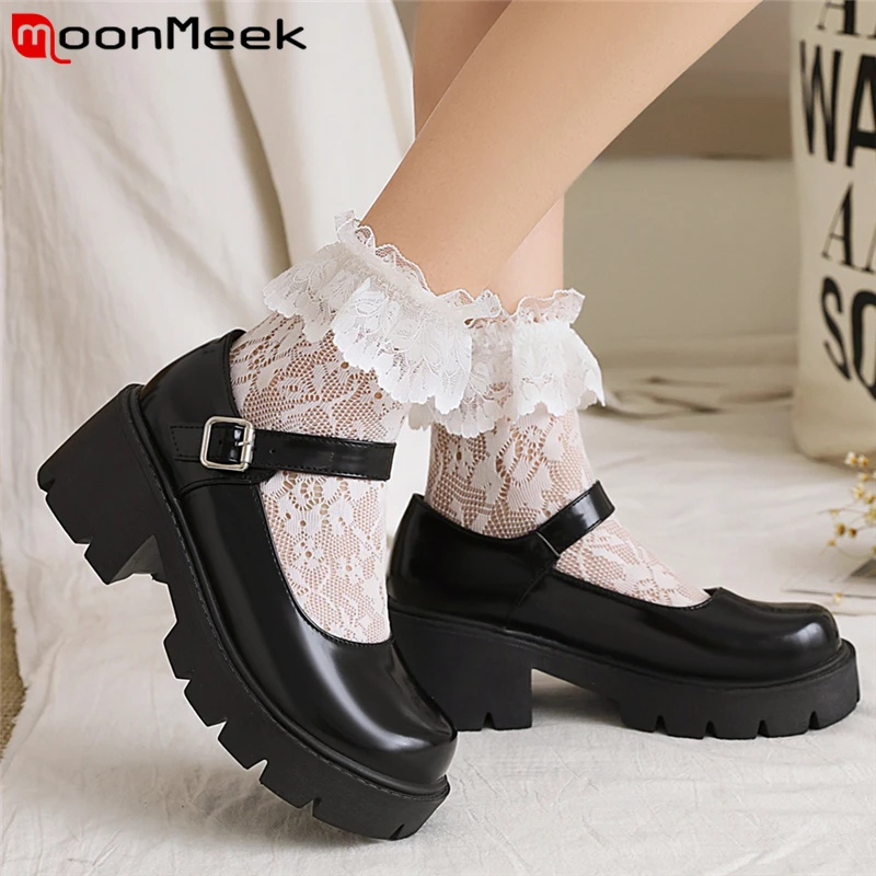 

MoonMeek Plus Size 34-43 Mary Janes Women Pumps Round Toe Square High Heels Spring Summer Lolita Style Street Ladies Shoes