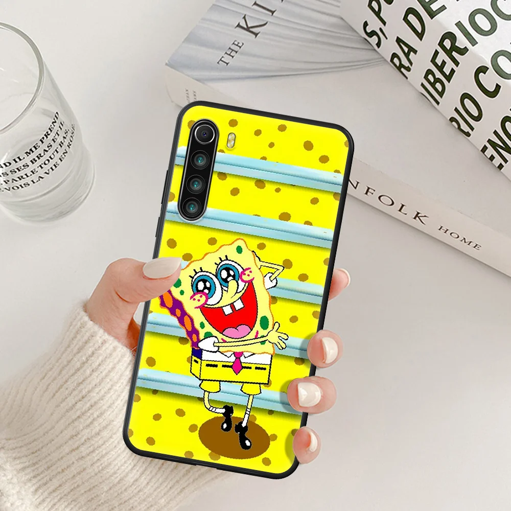 

cute cartoon SpongeBobS Phone Case For Xiaomi Redmi Note 7 8 8T 9 9S 4X 7 7A 9A K30 Pro Ultra black Coque Tpu Cover Painting