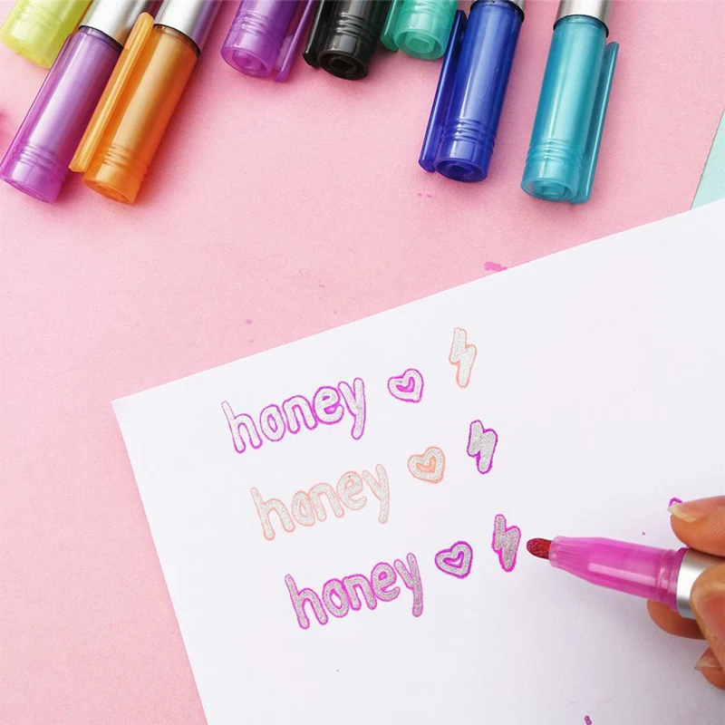 

8 Colors Metallic Double Lines Art Markers Out line Pen Stationery Art Drawing Pens for Calligraphy Lettering Color Scrapbooking
