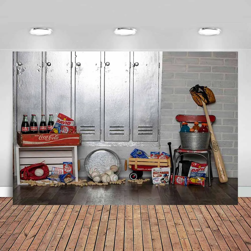 

Baseball Theme Photography Backdrop Baby Kids Birthday Portrait Cake Smash Background Aerated Water Baseball Tools Bat Banner