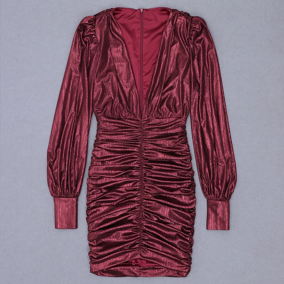 

Ailigou 2021 Latest Women'S Sparkling Purple Sexy Long-Sleeved V-Neck Drape Mini Summer Designer Elegant Celebrity Party Dress