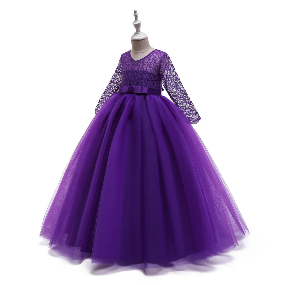 Детские вечерние платья с длинным рукавом и цветочным принтом для девочек