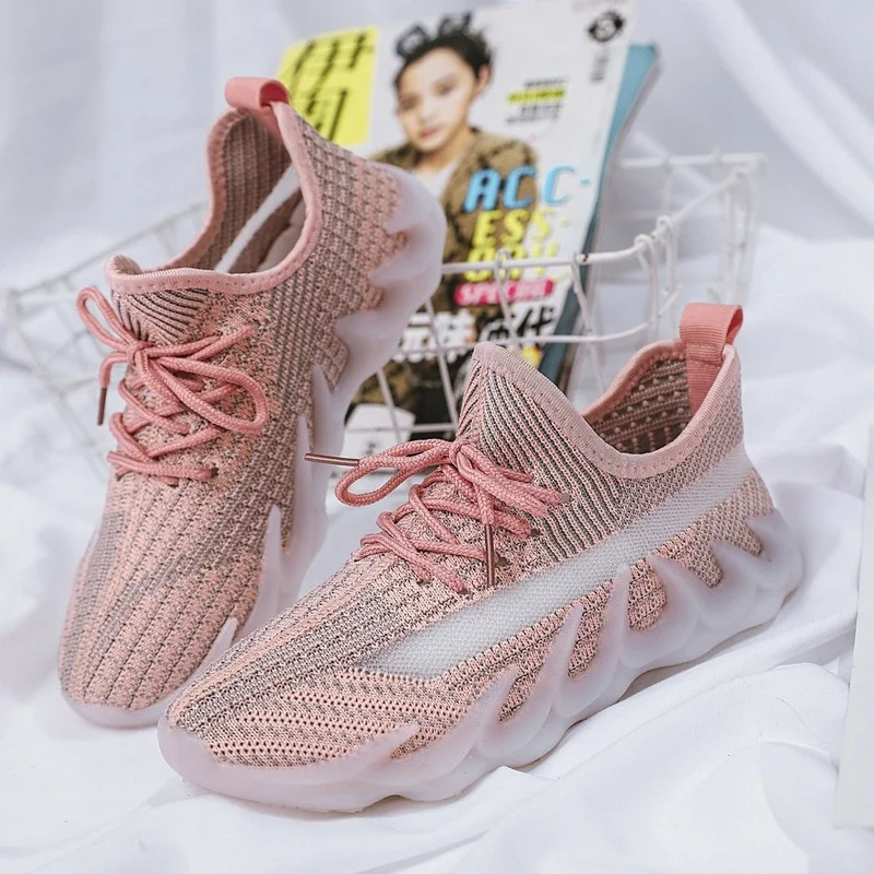 

Женские кроссовки на шнуровке, розовые кроссовки для бега, дышащие, спортивная обувь карамельных цветов, для осени, 2021