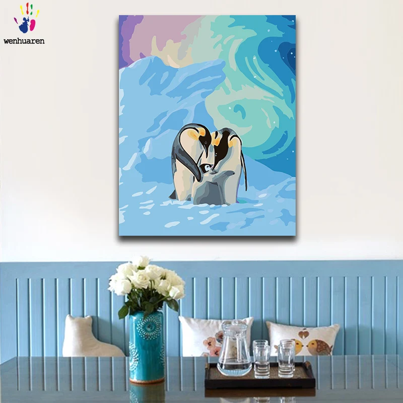 DIY окраска по номерам с изображением пингвина и лошадь картины комплекты 40x50