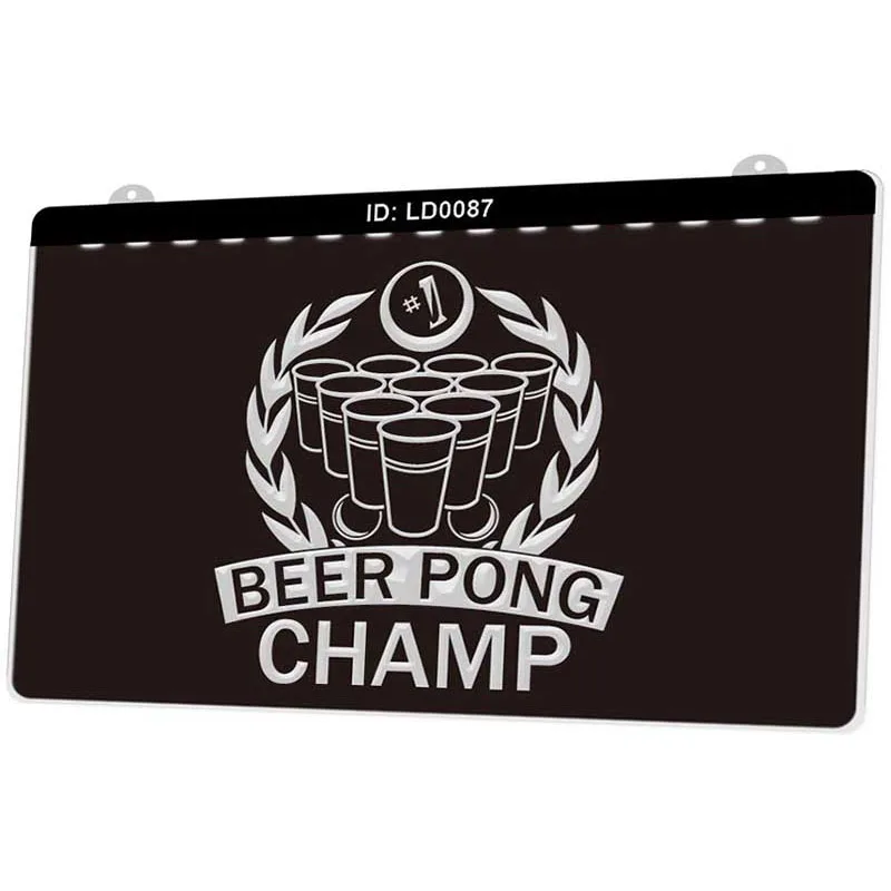 LD0087 Beer pong champ новый 3D гравировальный светодиодный световой знак несколько цветов