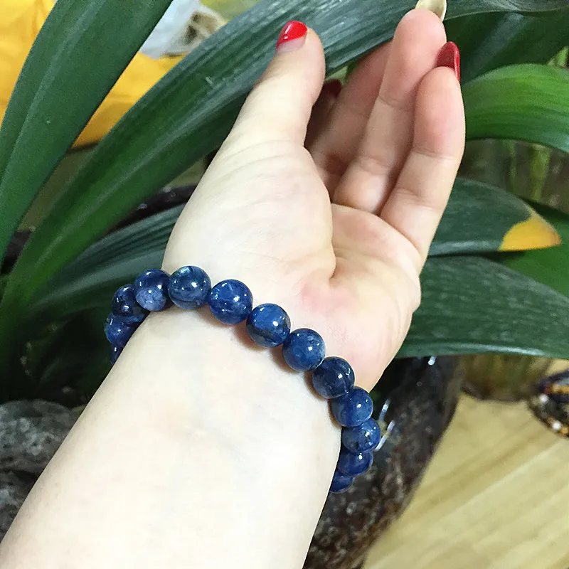Лидер продаж натуральные бусины кианита женские браслеты 8 мм круглый синий