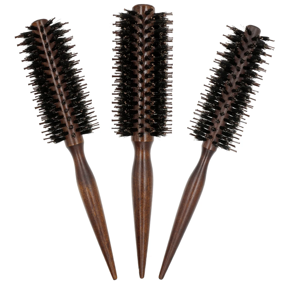 

3 Sizes Anti Static Wood Boar Bristle Hair Round Brush Hairdresser Styling Tools Teasing Brush For Hair Curly Comb Hair Brush
