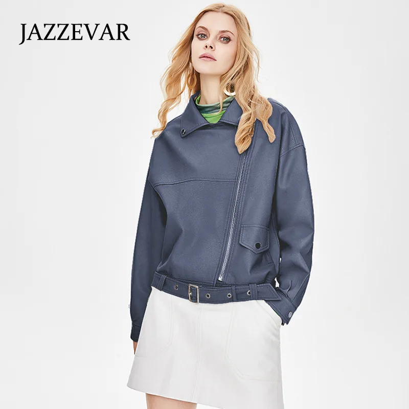 JAZZEVAR Motorcycle Women's Spring 2023 New Loose and Versatile PU Small Short Leather Jacket