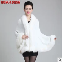 13 colors fox fur collar wool cashmere poncho capes 2019 new winter women blue sweater red white faux knitted cardigan coat