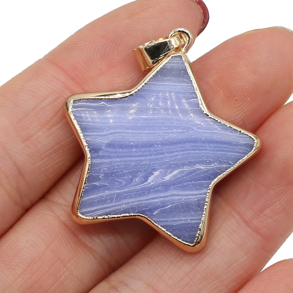 

Natural Semi-precious Stone Charms Star-shaped Angelite Tiger Eye Amethysts Pendant for DIY Earring Necklace Jewelry Making Gift