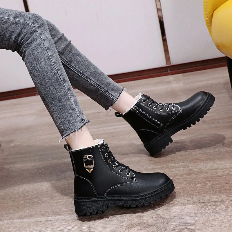 Autumn Winter Women Fashion Lightweight Comfortable Round Toe Shoes Ladies Lace-up Thick-soled Non-slip Women's Platform Boots