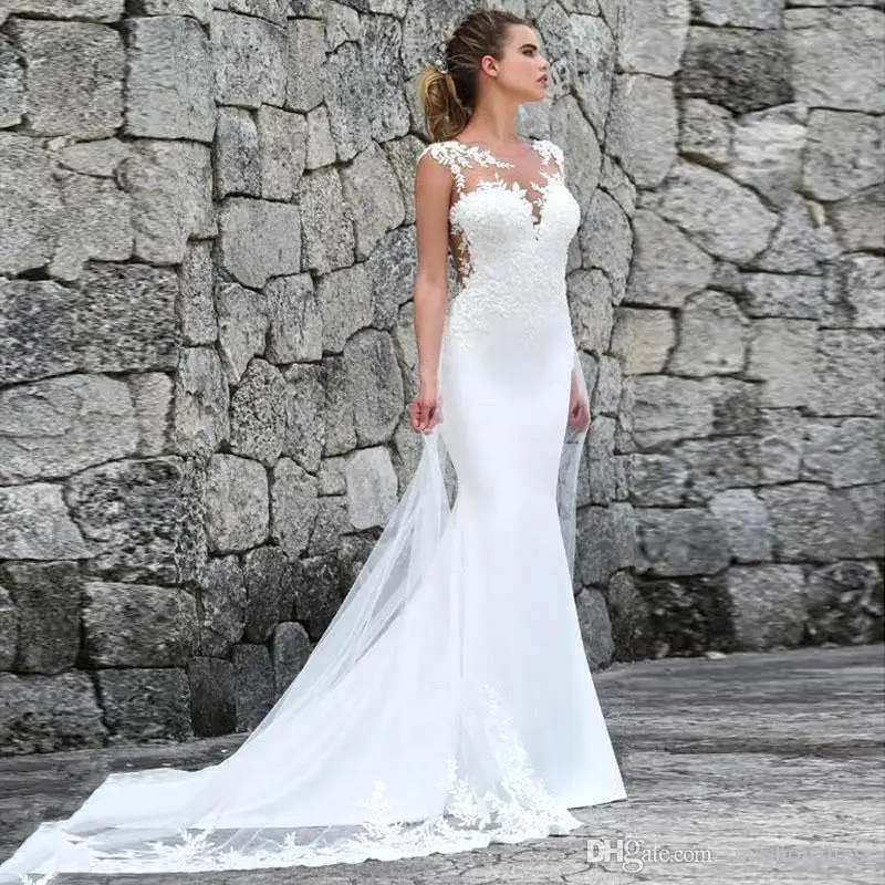 Vestidos De novia con cola De sirena De encaje romántico, Vestido De novia con cola De tul, ilusión Sexy, personalizado