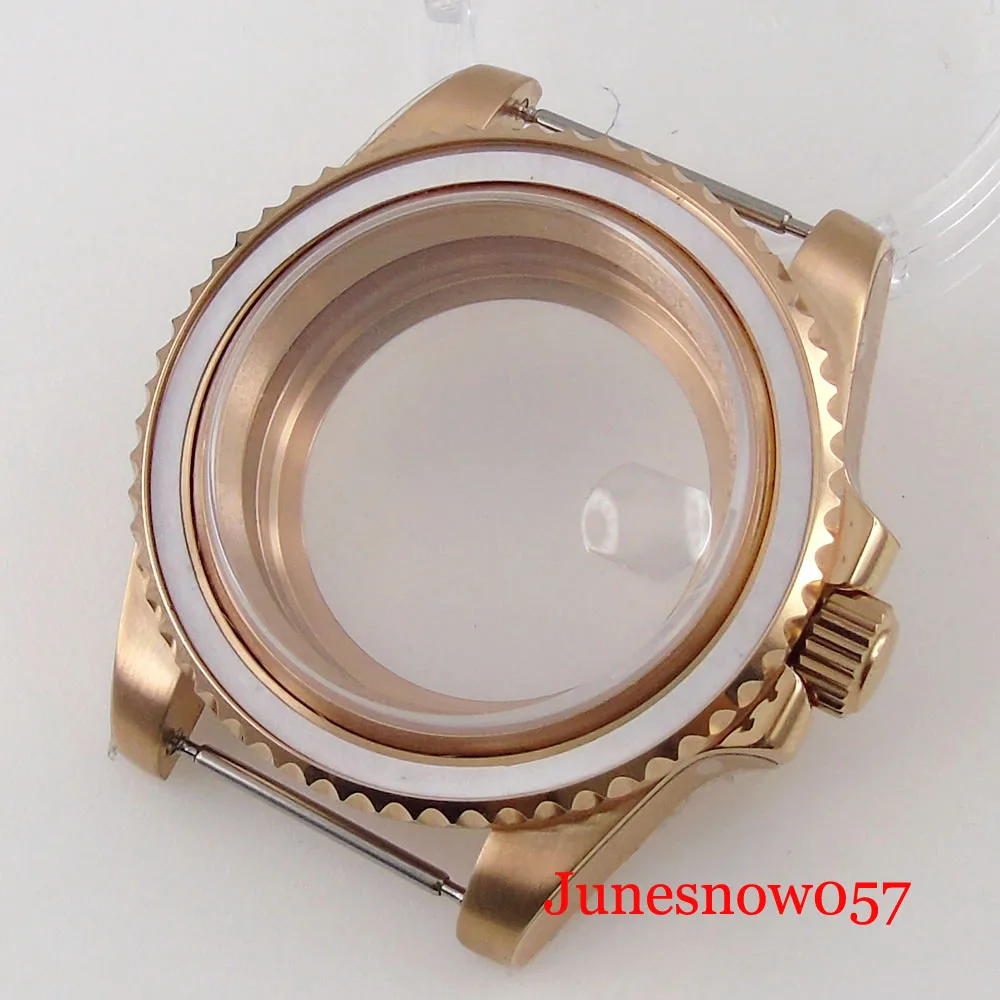 

BLIGER Whole Rose Gold 40mm Watch Case fit NH35A Seeing Back Rotating Bezel Sapphire Glass Screwdown Crown