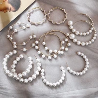 womens fashion big round circle hoop earrings c shape geometric pearl strand female elegant dangle earring piercing accessories