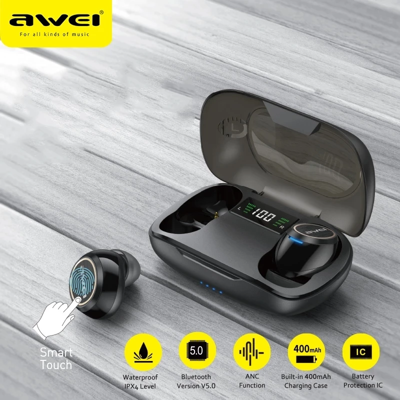 

Awei TA3 ANC TWS Earphones Bluetooth Wireless Earbuds Active Noise Cancelling Earphones Stereo Sound True Earbud With Microphone