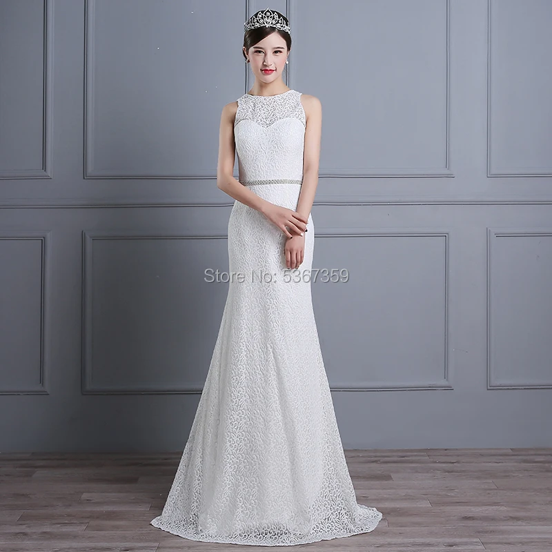 

Simple Lace Wedding-Dresses White Ivory Mermaid Wedding-Dresses Vestido De Noiva Court Train