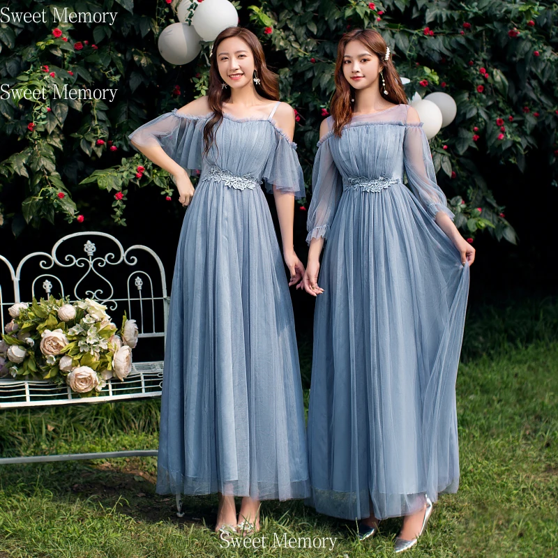 Женское платье на свадьбу выпускной длинное серое голубое розовое весна-лето N2045