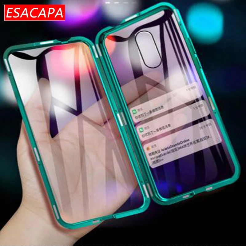 

Double-sided Tempered Glass Phone Case For OPPO Reno Z ACE 360 Magnetic Adsorption Metal Transparent Anti-fall Cover For Reno 2
