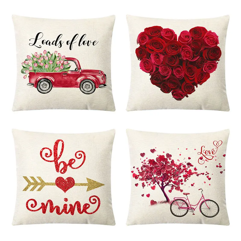 Funda de almohada para el D&iacute;a de San Valent&iacute;n, cubierta de coj&iacute;n para sof&aacute;, cama, decoraci&oacute;n del hogar, coche, rom&aacute;ntico, 45cm-4