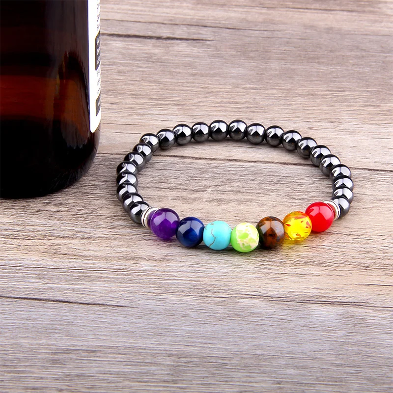 Браслет с 7 чакрами планетой Радужный натуральный гематит красочный лечебный