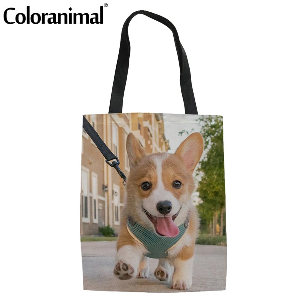 

Coloranimal Cute Corgi Walking 3D Printed Shopper Bag for Women Protable Big Linen Tote Bag Foldable Canvas Shoulder Bolsa 2021