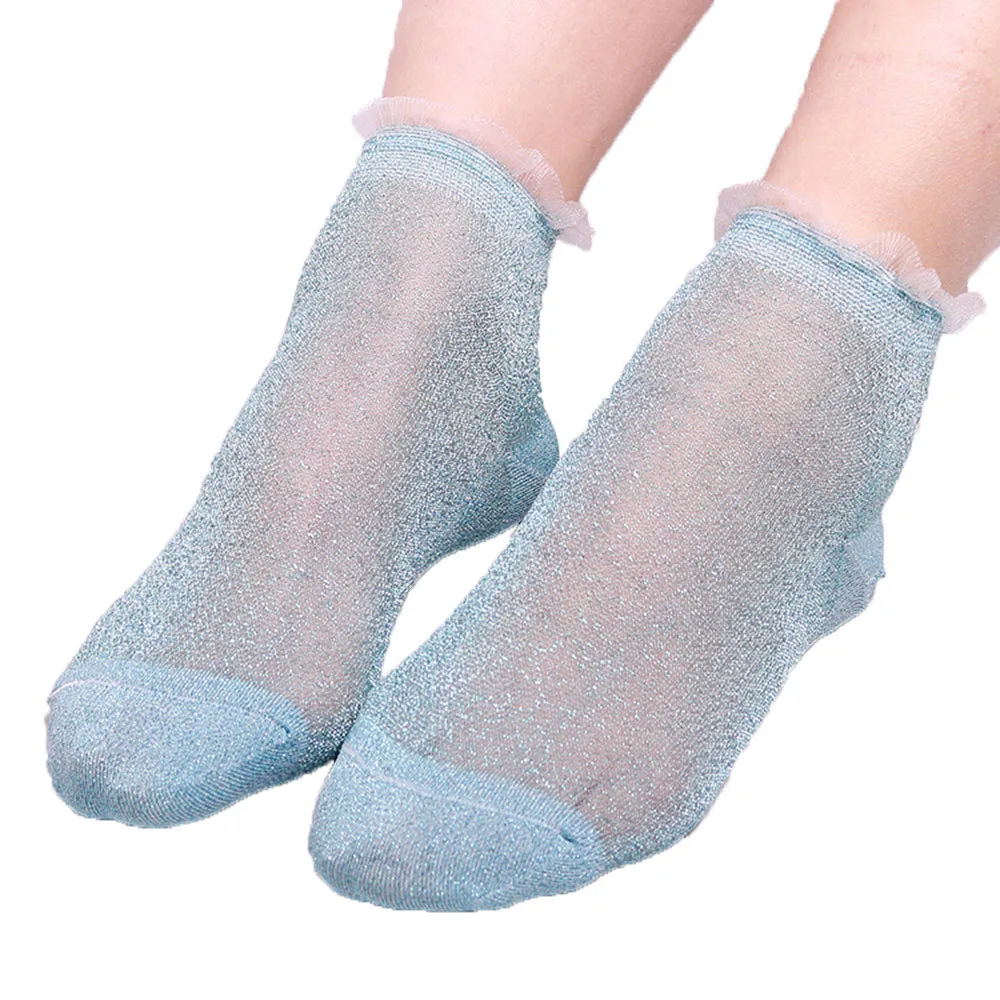 

Fashion Happy socks women Summer Women Ladies Sheer Silky Glitter Transparent Short Ankle Socks grappige sokken Y729