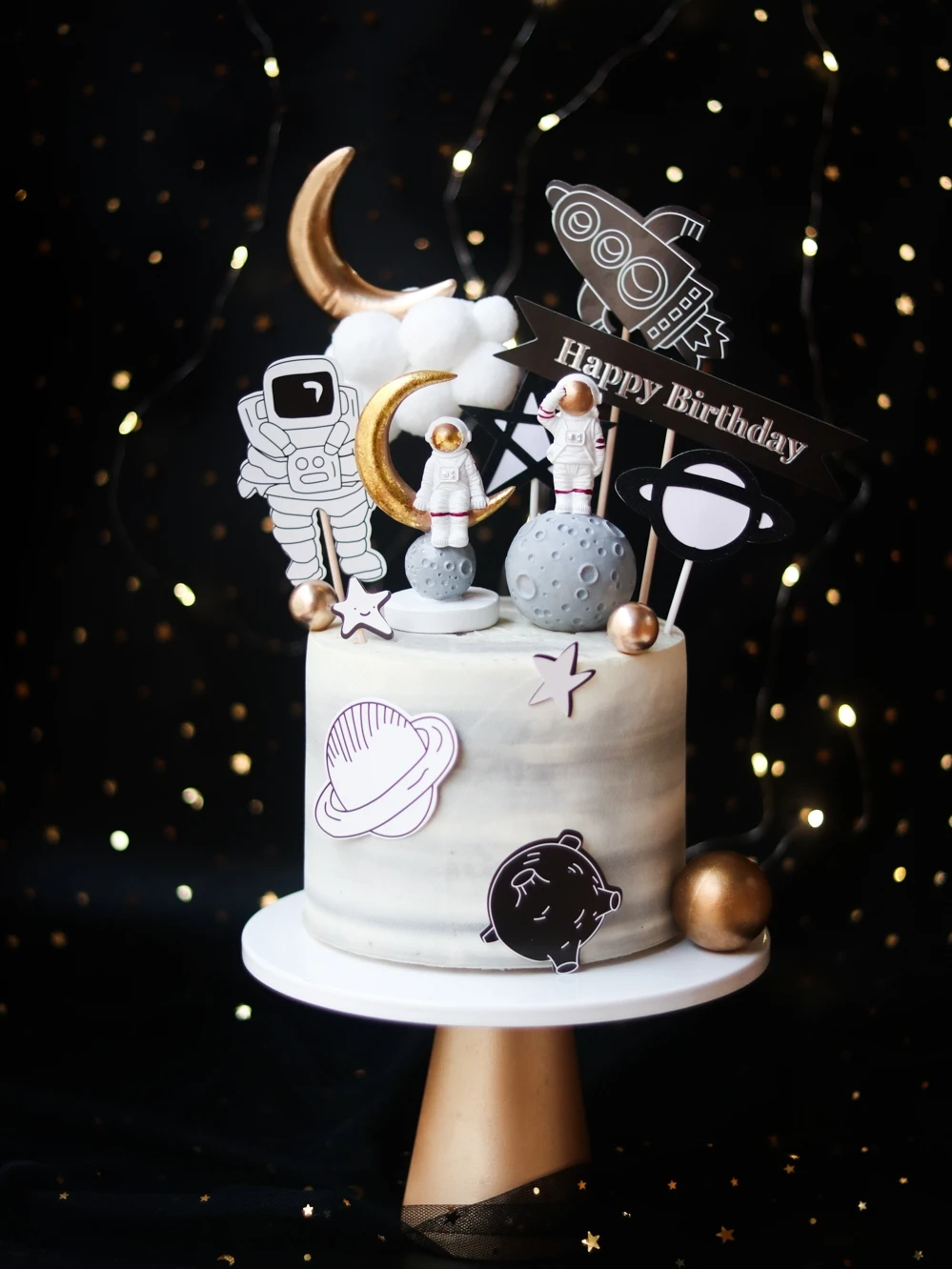 

1PCS Baby Boy Space Aviation Astronaut System Cake Topper Happy Birthday Dessert Table Dress Up Plugin Party Cake Decor Supplies