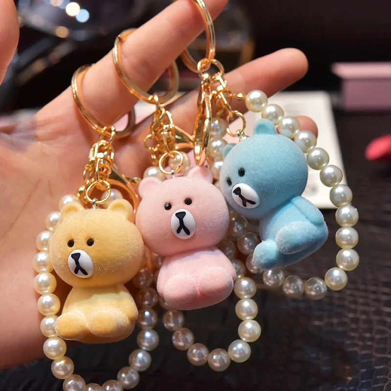 Корейская версия милый стекающийся медведь брелок для ключей жемчужные цепочки