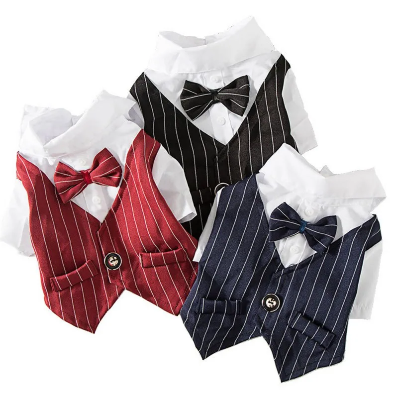 

Рубашка для собак, стильный костюм, одежда для маленьких собак, галстук-бабочка, свадебная рубашка, костюм, официальный смокинг с галстуком-...