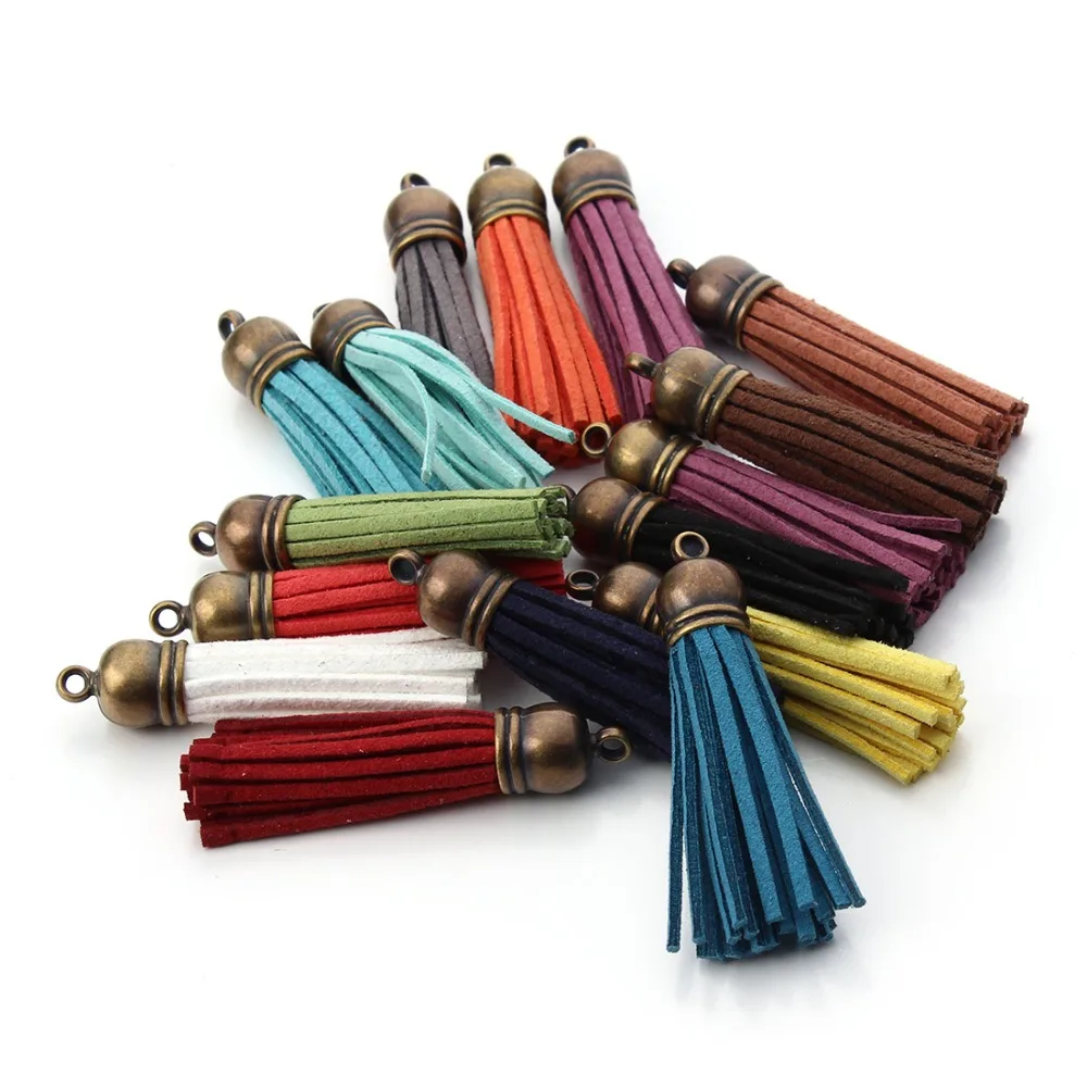 

Ciseng 20pc/lot 57mm Mix Color Tassel Key Chain Pendant Charm Antique Bronze Caps Leather Tassels DIY Findings Craft Accessories