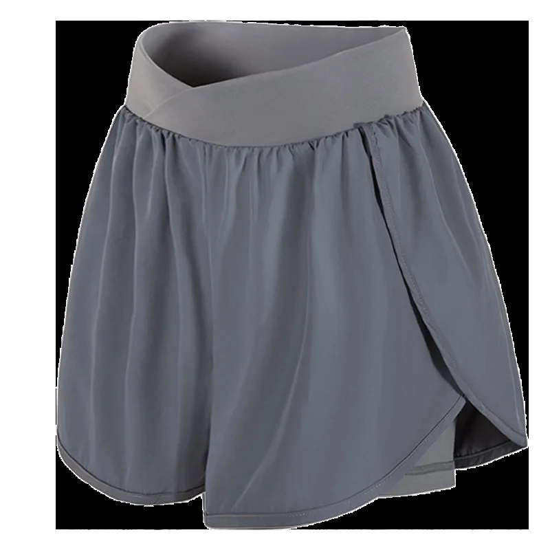 

Double-layer anti-glare sports yoga shorts new solid color fitness clothes ladies fake two-piece running pants