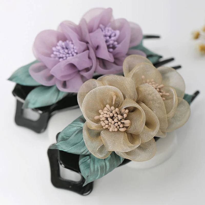 

2021 Fashion Women Hair Claw Cloth Flower Elegant Lady Duckbill Hairclip Clip Girls Headwear Barrettes Hairgrip Accessories