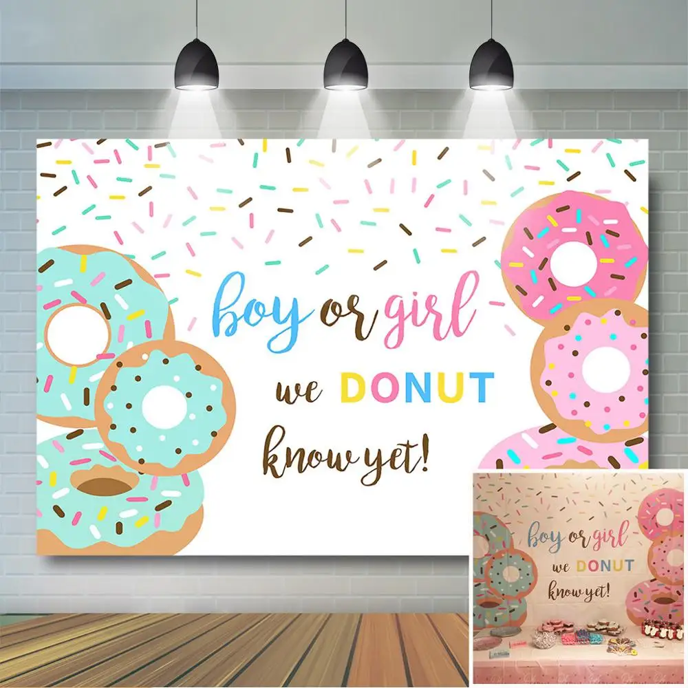 

Donut Gender Reveal Backdrop Boy Or Girl What do you Think Baby Shower Background Pink Or Green Donut Gender Reveal Party Decor