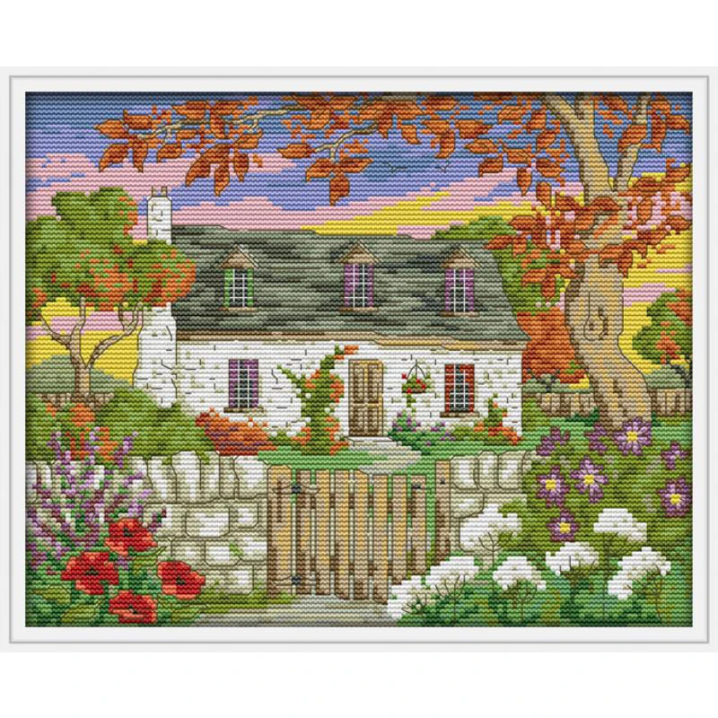 Осенний пейзаж двора Наборы для вышивания крестиком Набор достаточно холста |