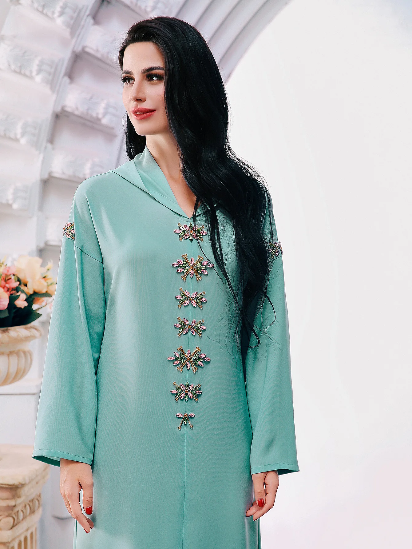

India Muslim Women Dress Diamond Abayas Ramadan Eid Dubai Turkey Hijab Dress Islam Caftan Marocain Robe Longue Djellaba Femme