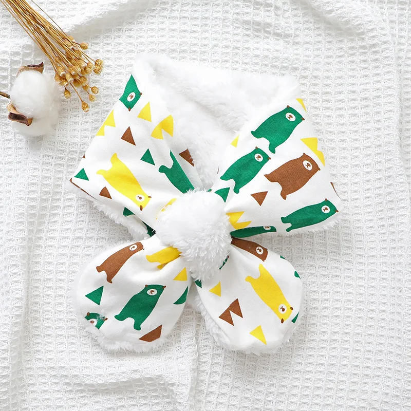 New Autumn Winter Baby Scarf Cotton Plus Velvet Children Scarves Korean Cartoon Cute Girls Boys Toddler Warm O-ring Neckerchief | Детская