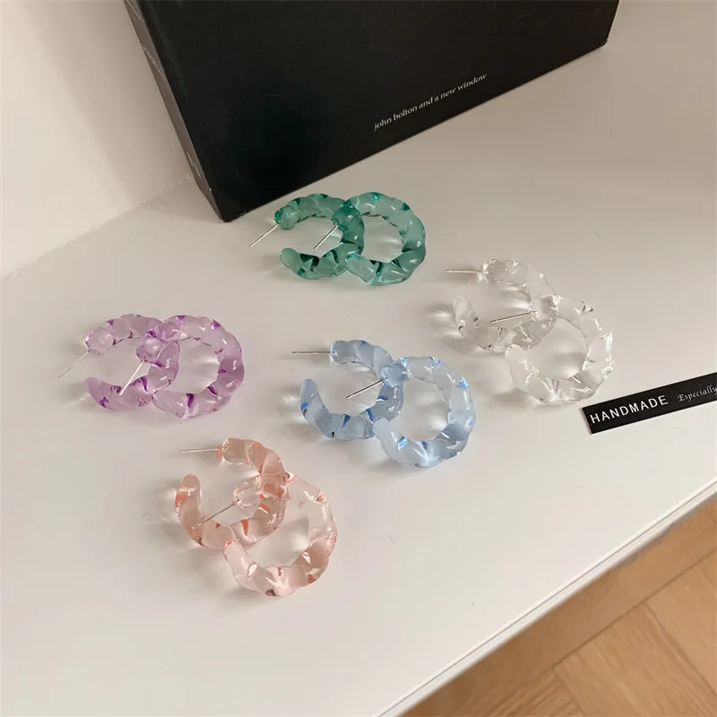 

Acrylic Jelly Colors Stud Earrings New Fashion Simple Sweet Cute C Shape Earrings Wholesale Jewelry for Girls and Women