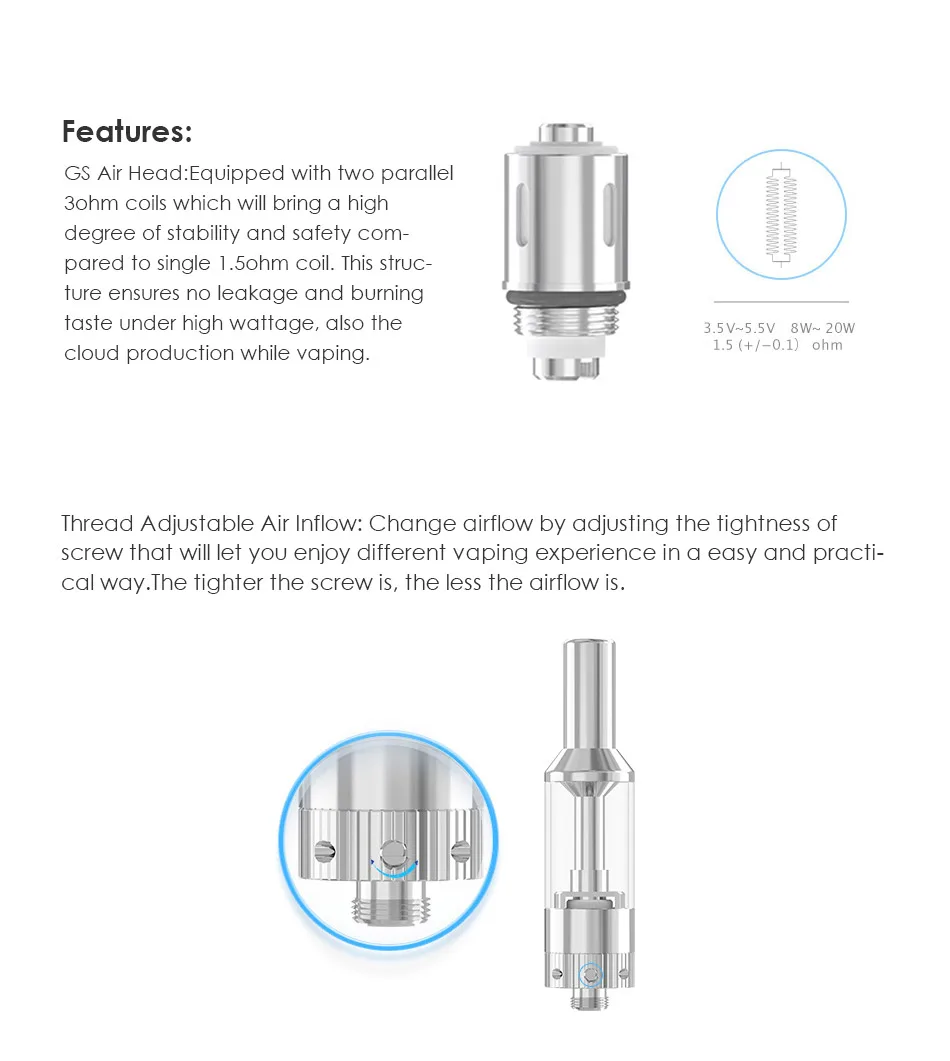 5 шт./упак. оригинальная катушка Eleaf GS 0.75ohm 1.5ohm головка для Air 2 атомайзер бак