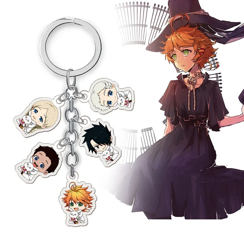 

Anime The Promised Neverland Key Chain Yakusoku no Neverland Norman Ray Emma Cosplay Stand Figure Acrylic Keychain Charm Keyring