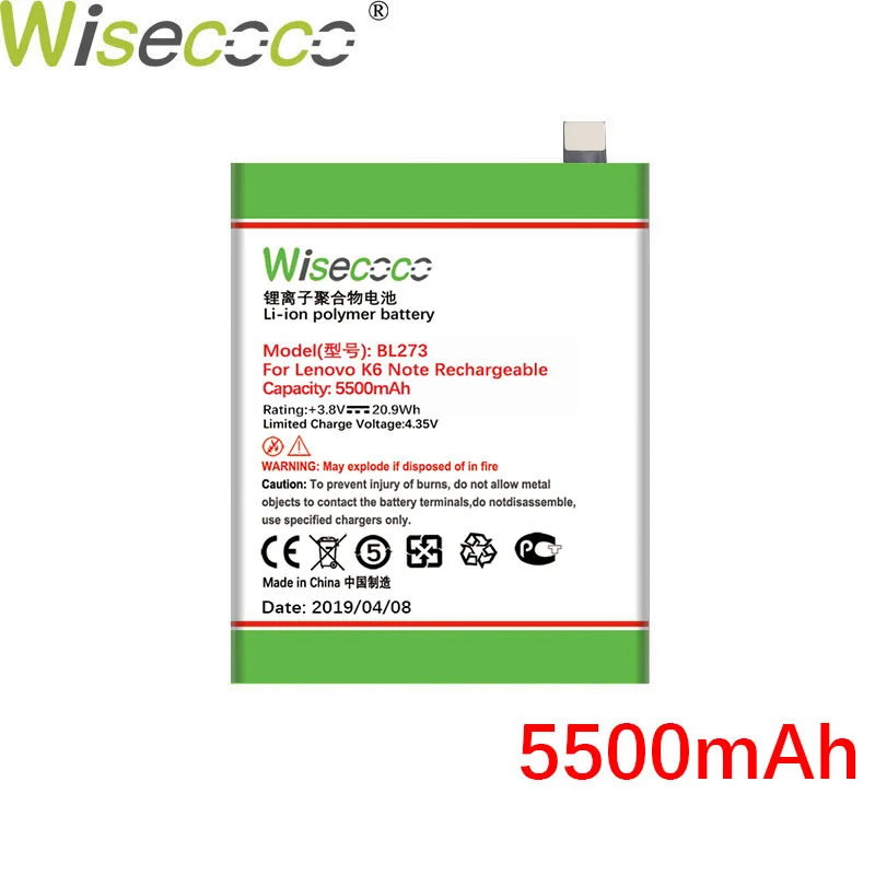 Wisecoco BL273 5500 мАч 3,8 в встроенный аккумулятор для lenovo K6 Note Замена аккумулятора телефона+ номер отслеживания