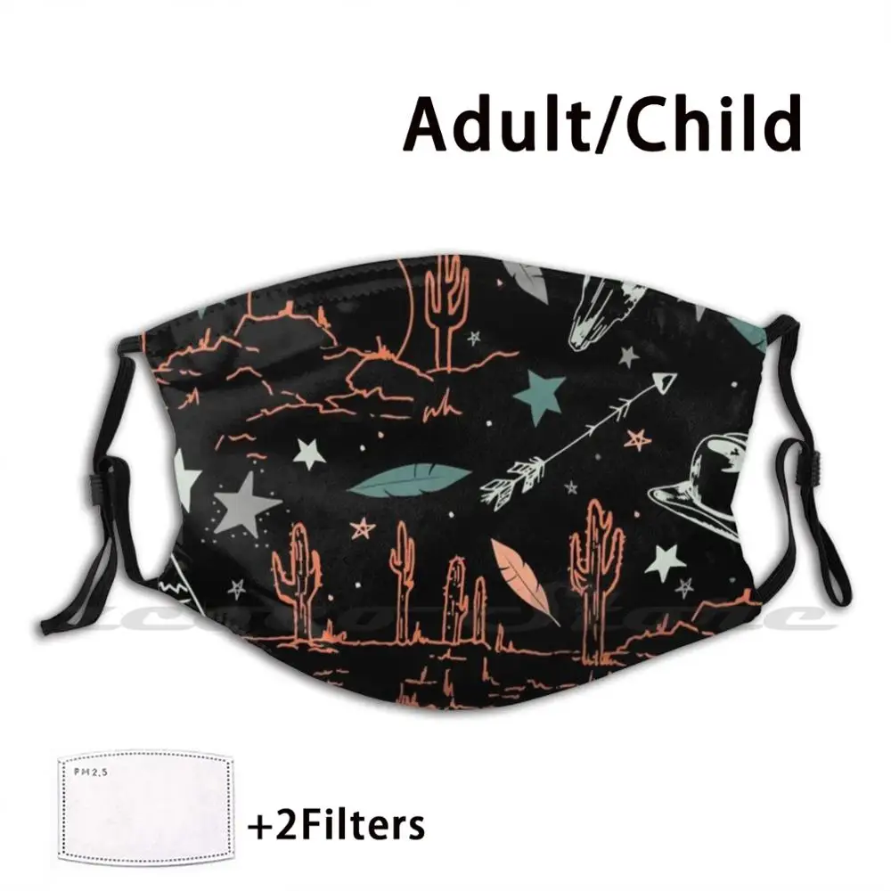 

Western Mask Cloth Washable DIY Filter Pm2.5 Adult Kids Retro Quarantine Stay Home Cactus Tree Nature Camp Camping West
