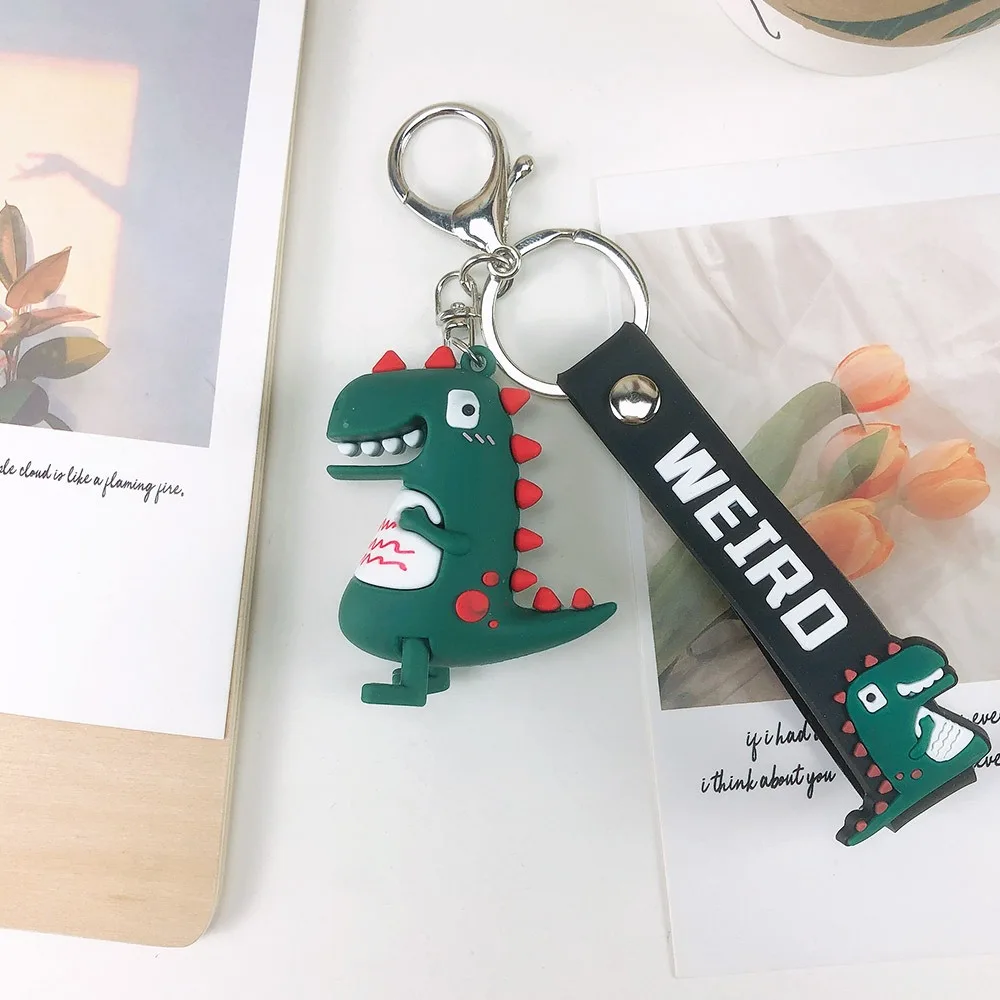 

fashion cute rubber keychain key holder pendant dinosaur bag pendant animal keyfob key ring chain charm trinket jewelry gift